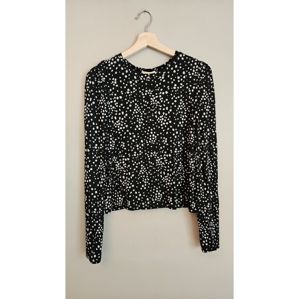 NWT Z Supply Womens Large Black Spotted Dot Puff Sleeve Long Sleeve Top